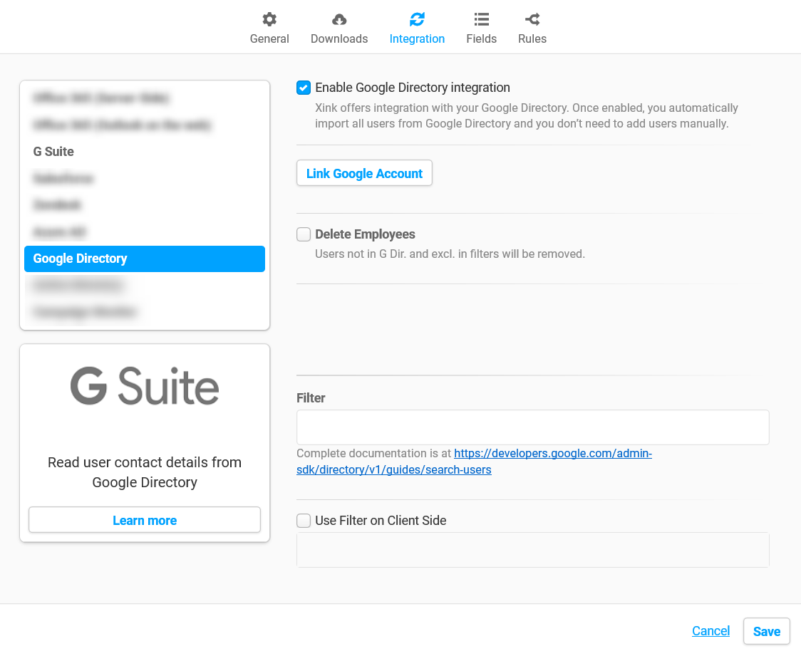 Integration with Google Directory