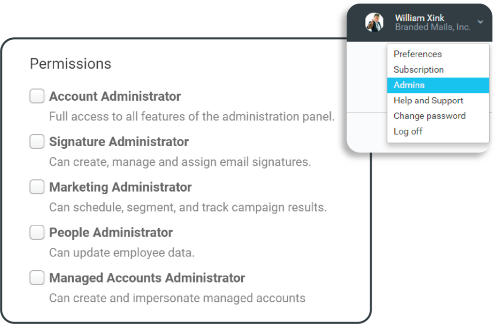 Permission feature - Xink Email Signature Portal